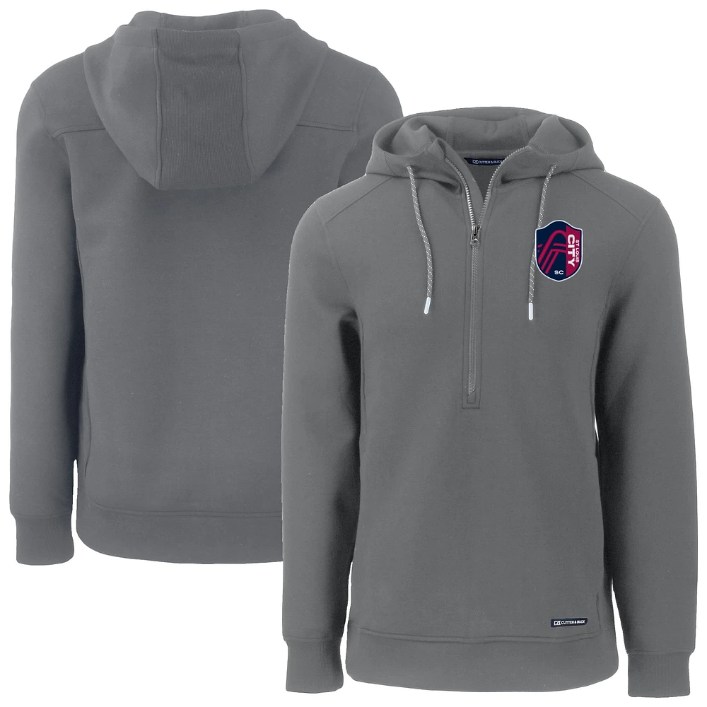 Men's Cutter & Buck Gray St. Louis City SC Roam Eco Half-Zip Recycled Tri-Blend Hoodie Pullover Top