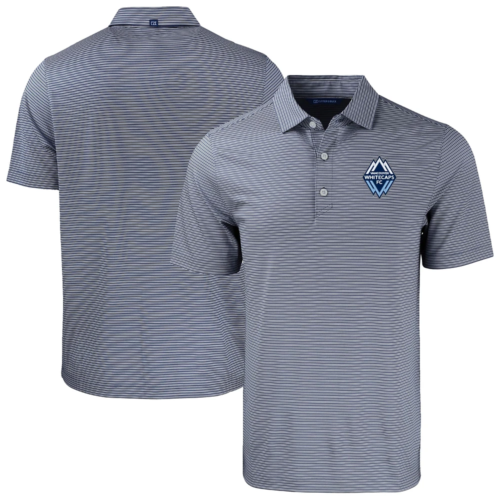 Men's Cutter & Buck Navy Vancouver Whitecaps FC Forge Eco Double Stripe Stretch Recycled Tri-Blend Polo