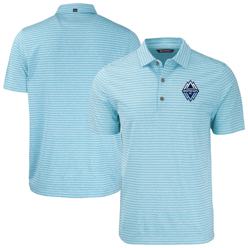 Men's Cutter & Buck Heather Powder Blue Vancouver Whitecaps FC Forge Eco Stripe Stretch Recycled Tri-Blend Polo