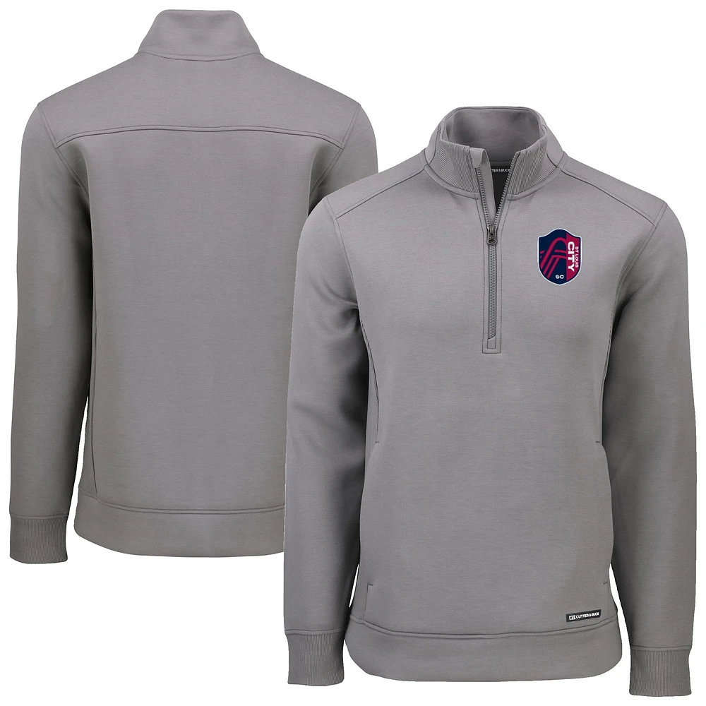 Men's Cutter & Buck Gray St. Louis City SC Roam Eco Recycled Tri-Blend Quarter-Zip Jacket