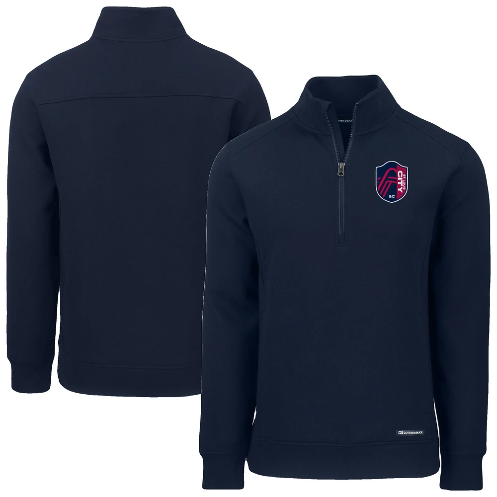 Men's Cutter & Buck Navy St. Louis City SC Roam Eco Recycled Tri-Blend Quarter-Zip Jacket
