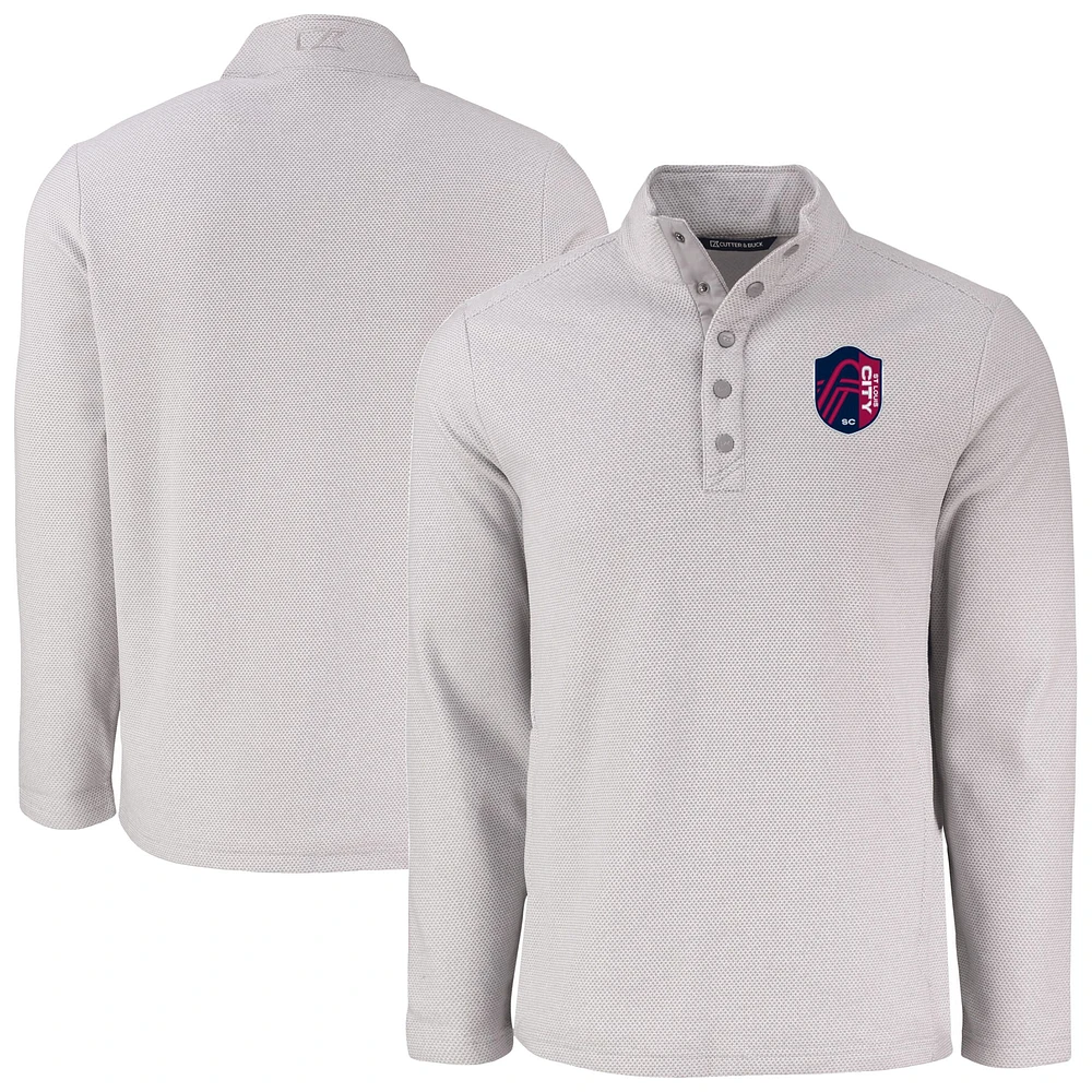 Men's Cutter & Buck Gray St. Louis City SC Hunts Point Eco Textured Fleece Recycled Quarter-Snap Top