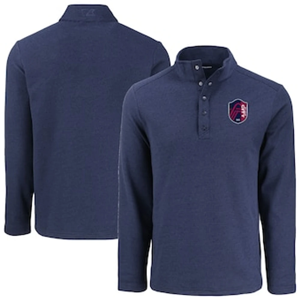 Men's Cutter & Buck Navy St. Louis City SC Hunts Point Eco Textured Fleece Recycled Quarter-Snap Top
