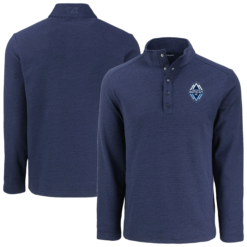 Men's Cutter & Buck Navy Vancouver Whitecaps FC Hunts Point Eco Textured Fleece Recycled Quarter-Snap Top