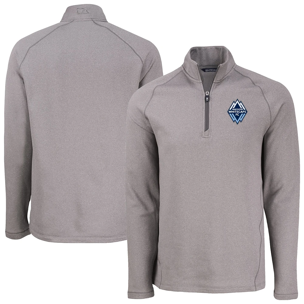 Men's Cutter & Buck Heather Gray Vancouver Whitecaps FC Peshastin Eco Fleece Recycled Raglan Half-Zip Top