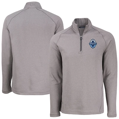 Men's Cutter & Buck Heather Gray Vancouver Whitecaps FC Peshastin Eco Fleece Recycled Raglan Half-Zip Top