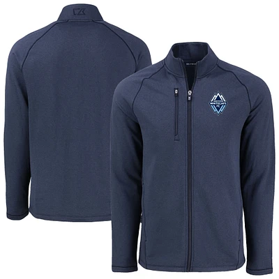 Men's Cutter & Buck Heather Navy Vancouver Whitecaps FC Peshastin Eco Fleece Recycled Raglan Full-Zip Jacket