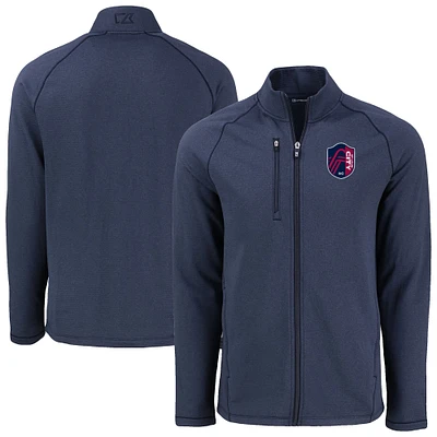 Men's Cutter & Buck Heather Navy St. Louis City SC Peshastin Eco Fleece Recycled Raglan Full-Zip Jacket