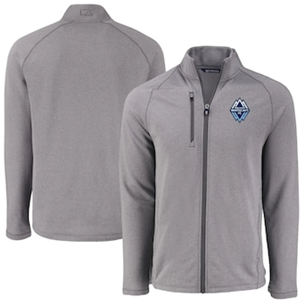 Men's Cutter & Buck Heather Gray Vancouver Whitecaps FC Peshastin Eco Fleece Recycled Raglan Full-Zip Jacket