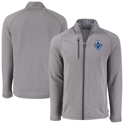 Men's Cutter & Buck Heather Gray Vancouver Whitecaps FC Peshastin Eco Fleece Recycled Raglan Full-Zip Jacket