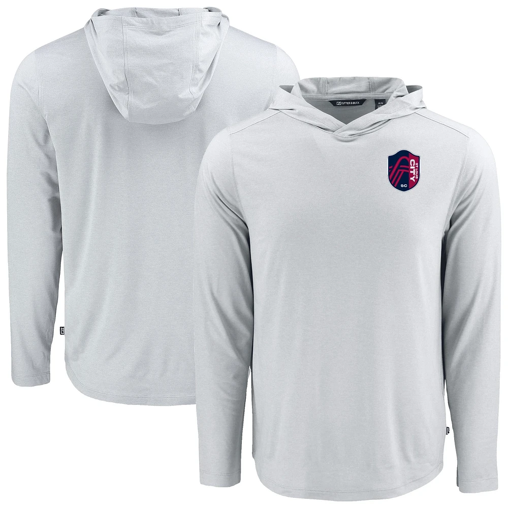 Men's Cutter & Buck Gray St. Louis City SC Coastline Epic Comfort Eco Long Sleeve Recycled Hooded Shirt