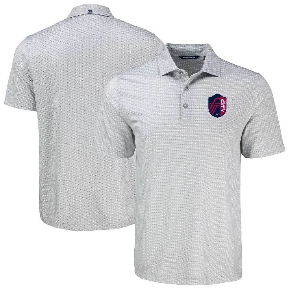 Men's Cutter & Buck Gray St. Louis City SC Pike Eco Shadow Check Print Recycled Polo
