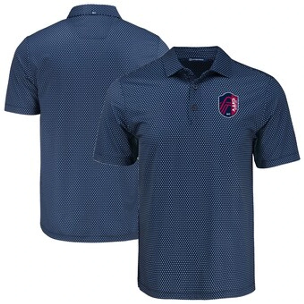 Men's Cutter & Buck Navy St. Louis City SC Pike Eco Shadow Check Print Recycled Polo
