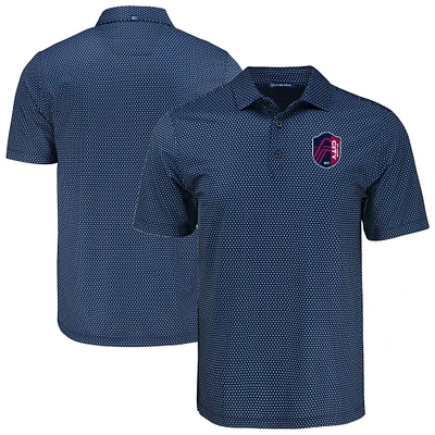 Men's Cutter & Buck Navy St. Louis City SC Pike Eco Shadow Check Print Recycled Polo