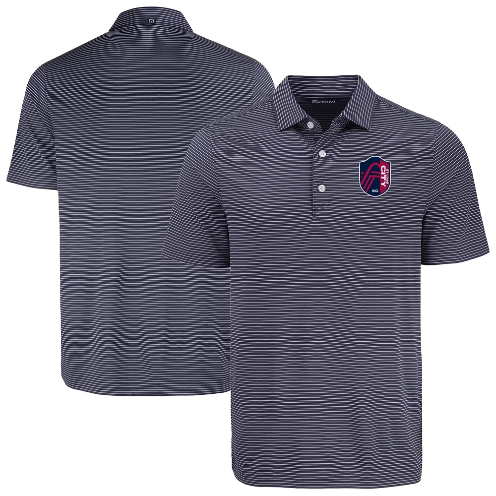 Men's Cutter & Buck Navy St. Louis City SC Forge Eco Fine Line Stripe Stretch Recycled Polo