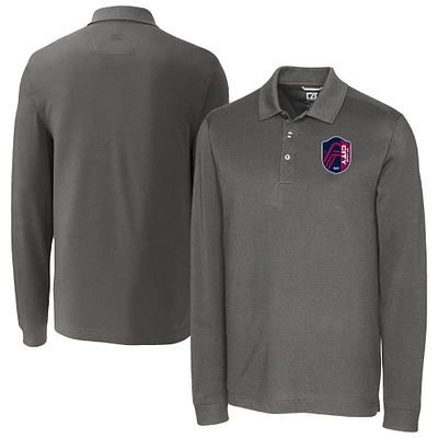 Men's Cutter & Buck St. Louis City SC Advantage Eco Tri-Blend Pique Long Sleeve Polo