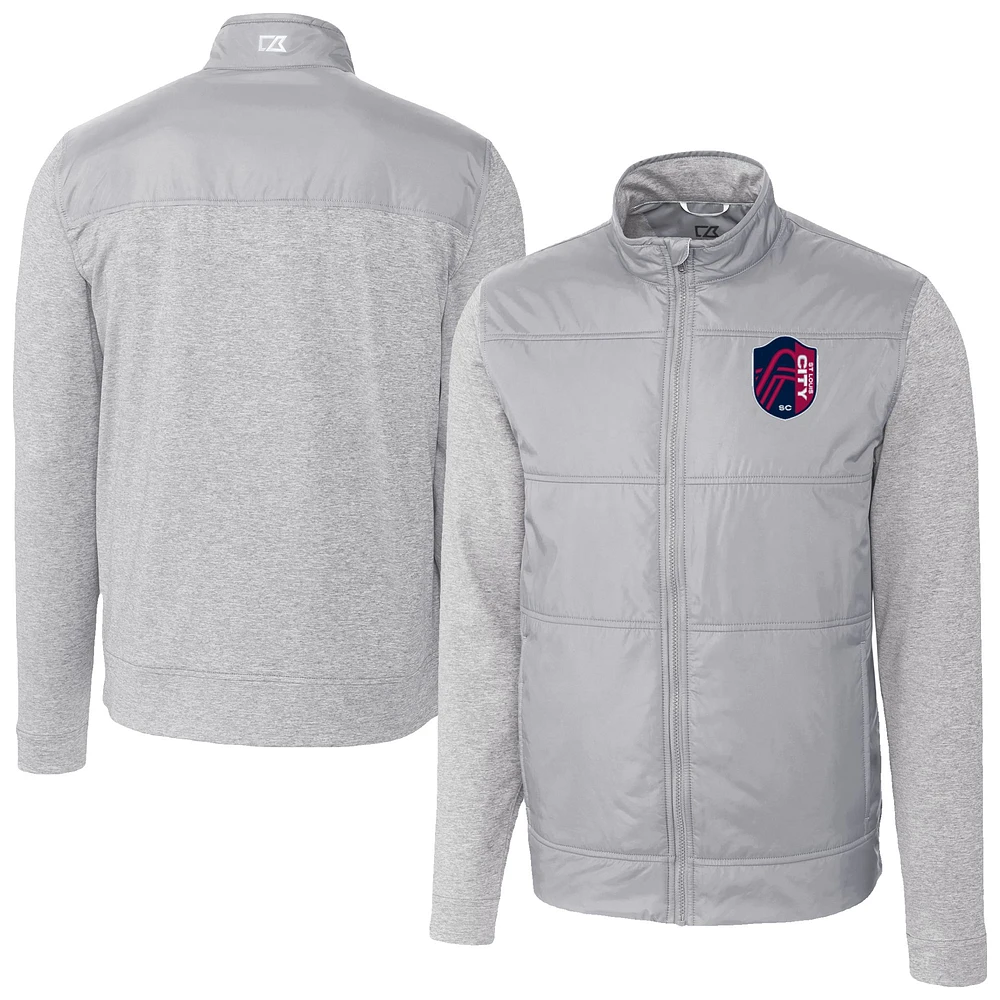 Men's Cutter & Buck Gray St. Louis City SC Stealth Hybrid Quilted Full-Zip Windbreaker Jacket
