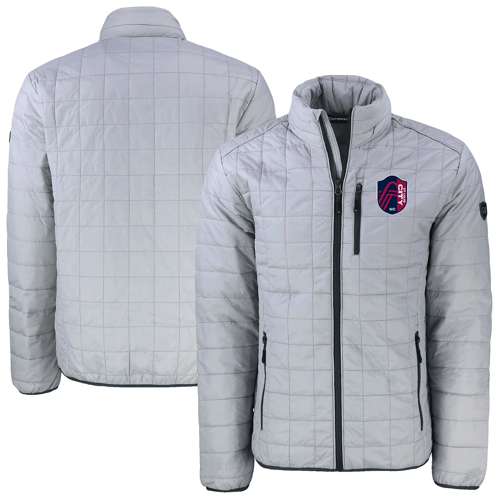 Men's Cutter & Buck Gray St. Louis City SC Rainier PrimaLoft Eco Insulated Full-Zip Puffer Jacket