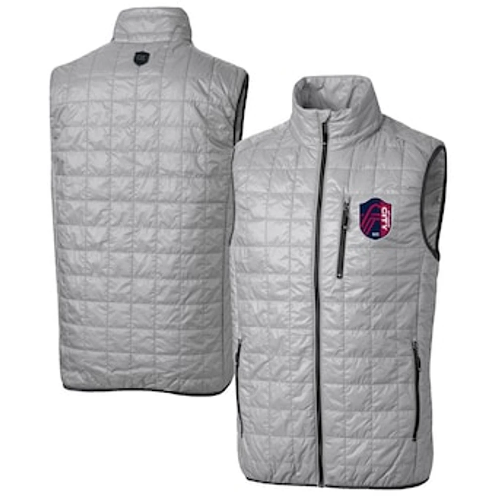 Men's Cutter & Buck Gray St. Louis City SC Rainier PrimaLoft Eco Insulated Full Zip Puffer Vest