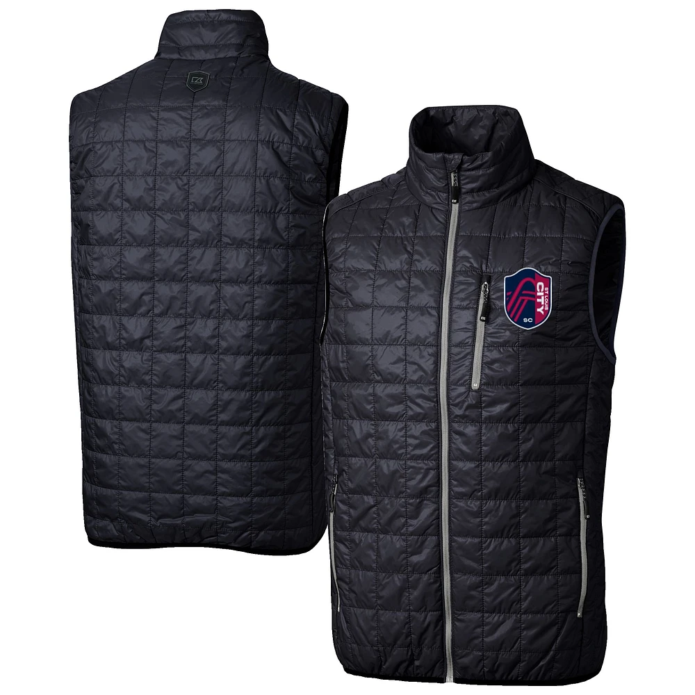 Men's Cutter & Buck Navy St. Louis City SC Rainier PrimaLoft Eco Insulated Full Zip Puffer Vest