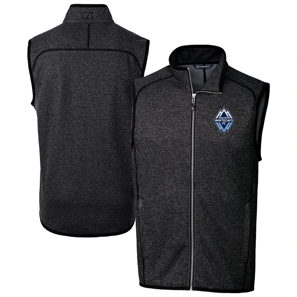 Men's Cutter & Buck Heather Charcoal Vancouver Whitecaps FC Mainsail Sweater-Knit Full-Zip Vest