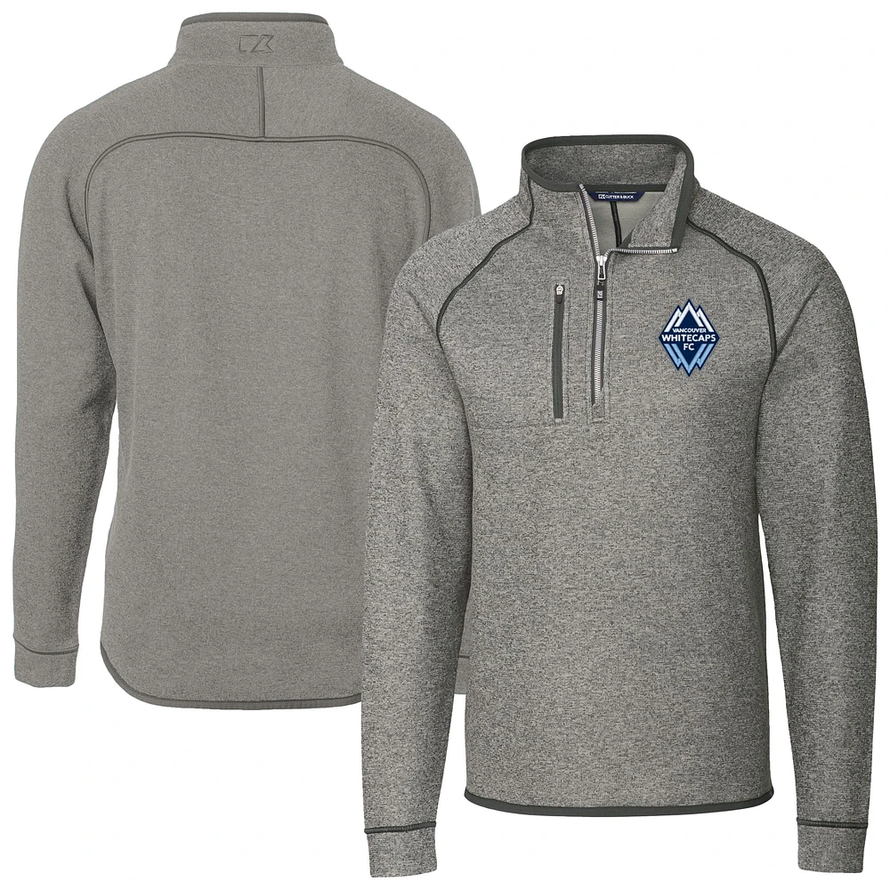 Men's Cutter & Buck Heather Gray Vancouver Whitecaps FC Mainsail Sweater-Knit Half-Zip Raglan Pullover Jacket