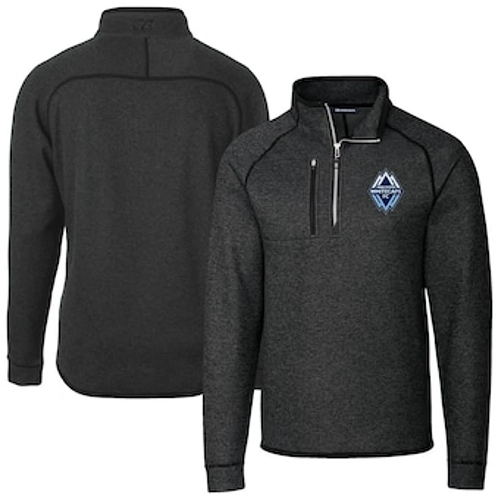 Men's Cutter & Buck Heather Charcoal Vancouver Whitecaps FC Mainsail Sweater-Knit Half-Zip Raglan Pullover Jacket