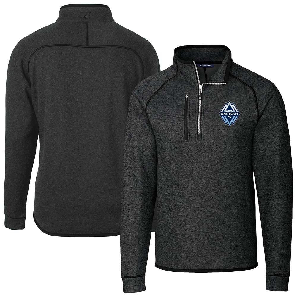 Men's Cutter & Buck Heather Charcoal Vancouver Whitecaps FC Mainsail Sweater-Knit Half-Zip Raglan Pullover Jacket