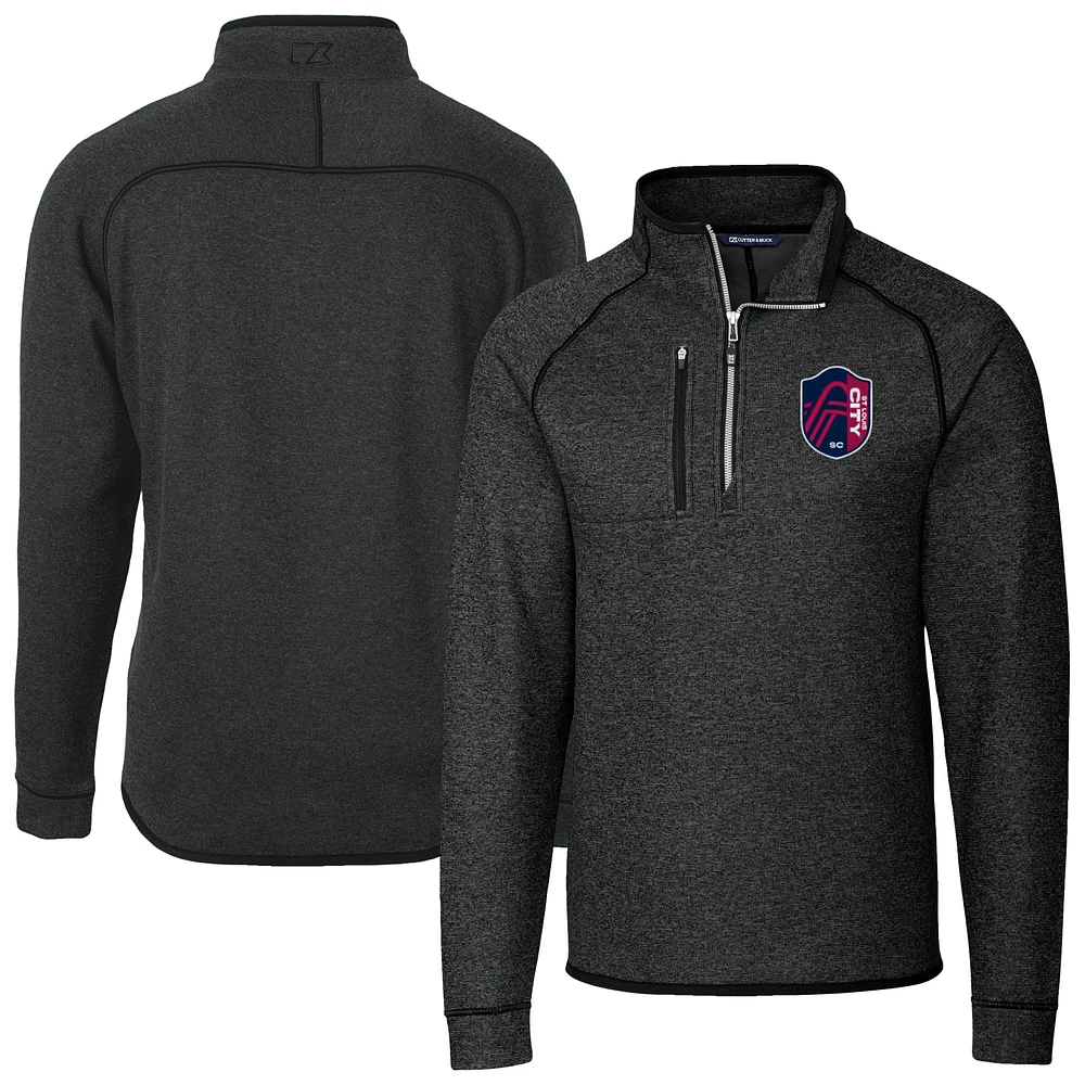 Men's Cutter & Buck Heather Charcoal St. Louis City SC Mainsail Sweater-Knit Half-Zip Raglan Pullover Jacket