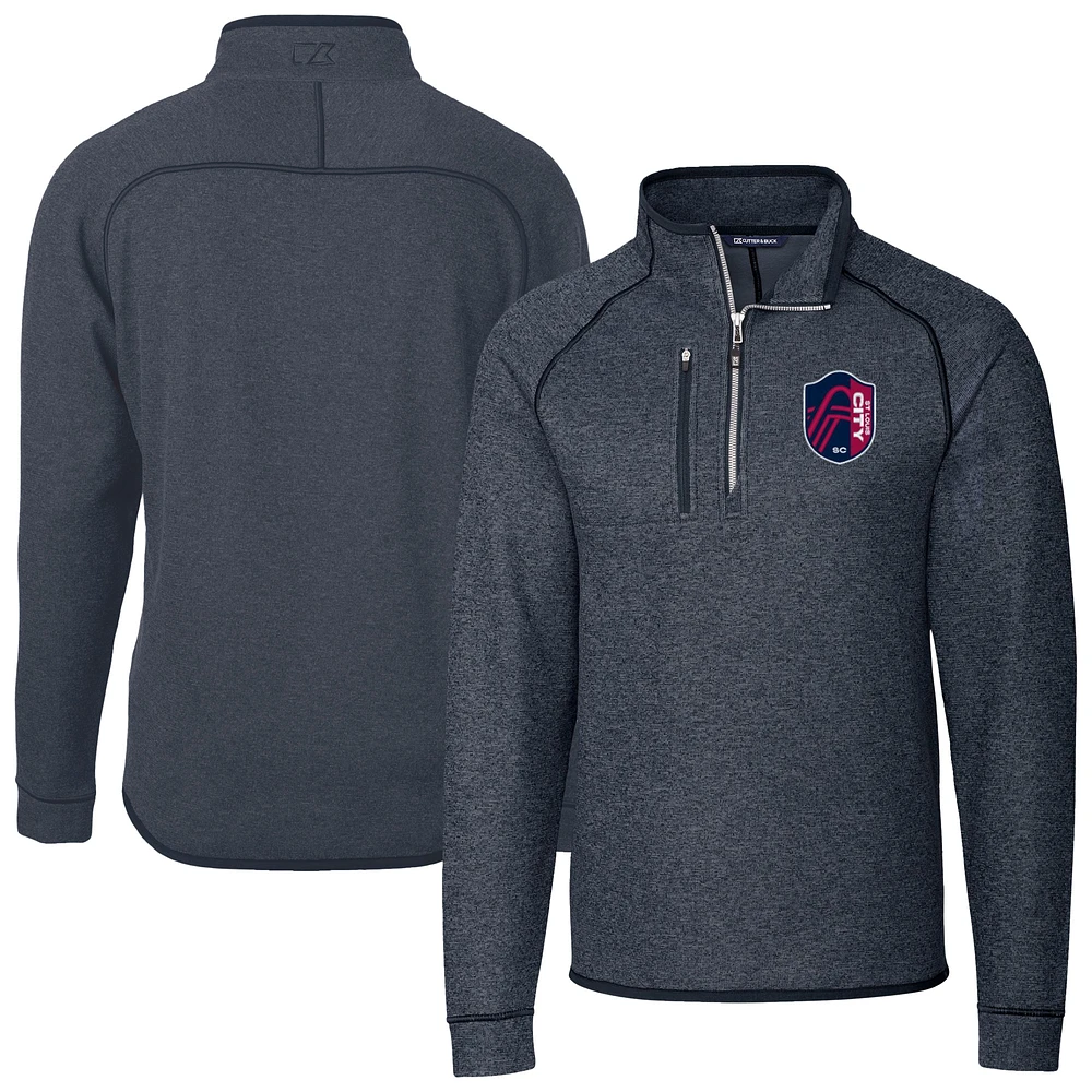 Men's Cutter & Buck Heather Navy St. Louis City SC Mainsail Sweater-Knit Half-Zip Raglan Pullover Jacket