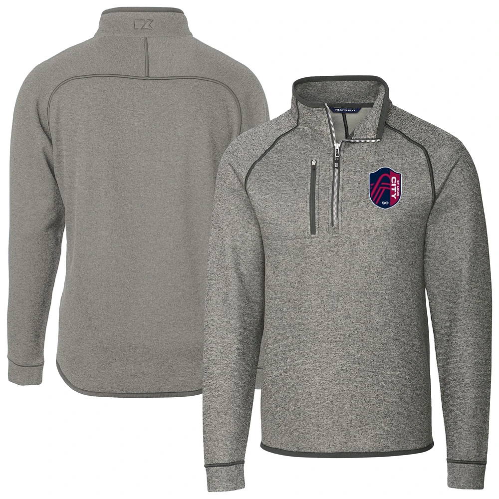Men's Cutter & Buck Heather Gray St. Louis City SC Mainsail Sweater-Knit Half-Zip Raglan Pullover Jacket