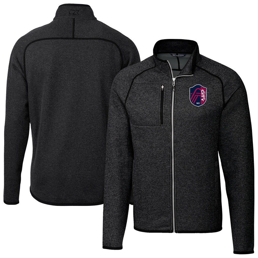 Men's Cutter & Buck Heather Black St. Louis City SC Mainsail Sweater-Knit Raglan Full-Zip Jacket