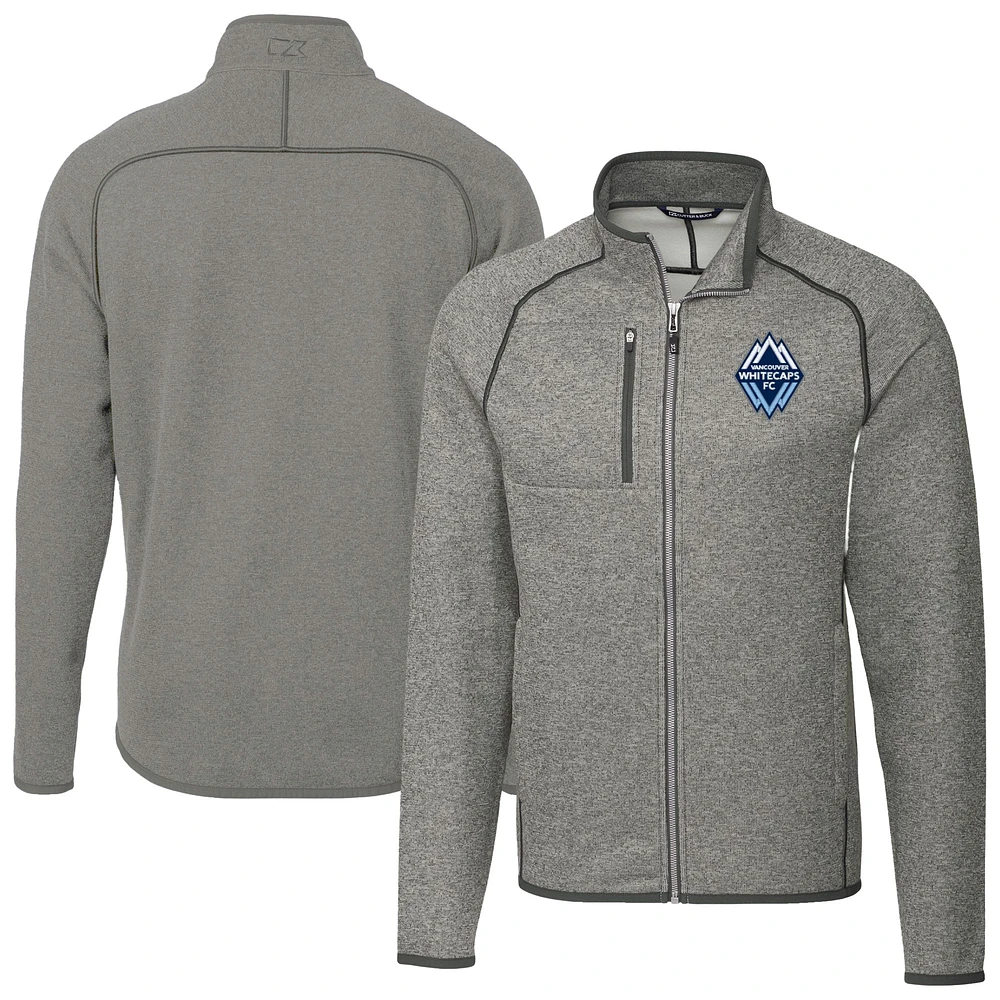 Men's Cutter & Buck Heather Gray Vancouver Whitecaps FC Mainsail Sweater-Knit Full-Zip Jacket