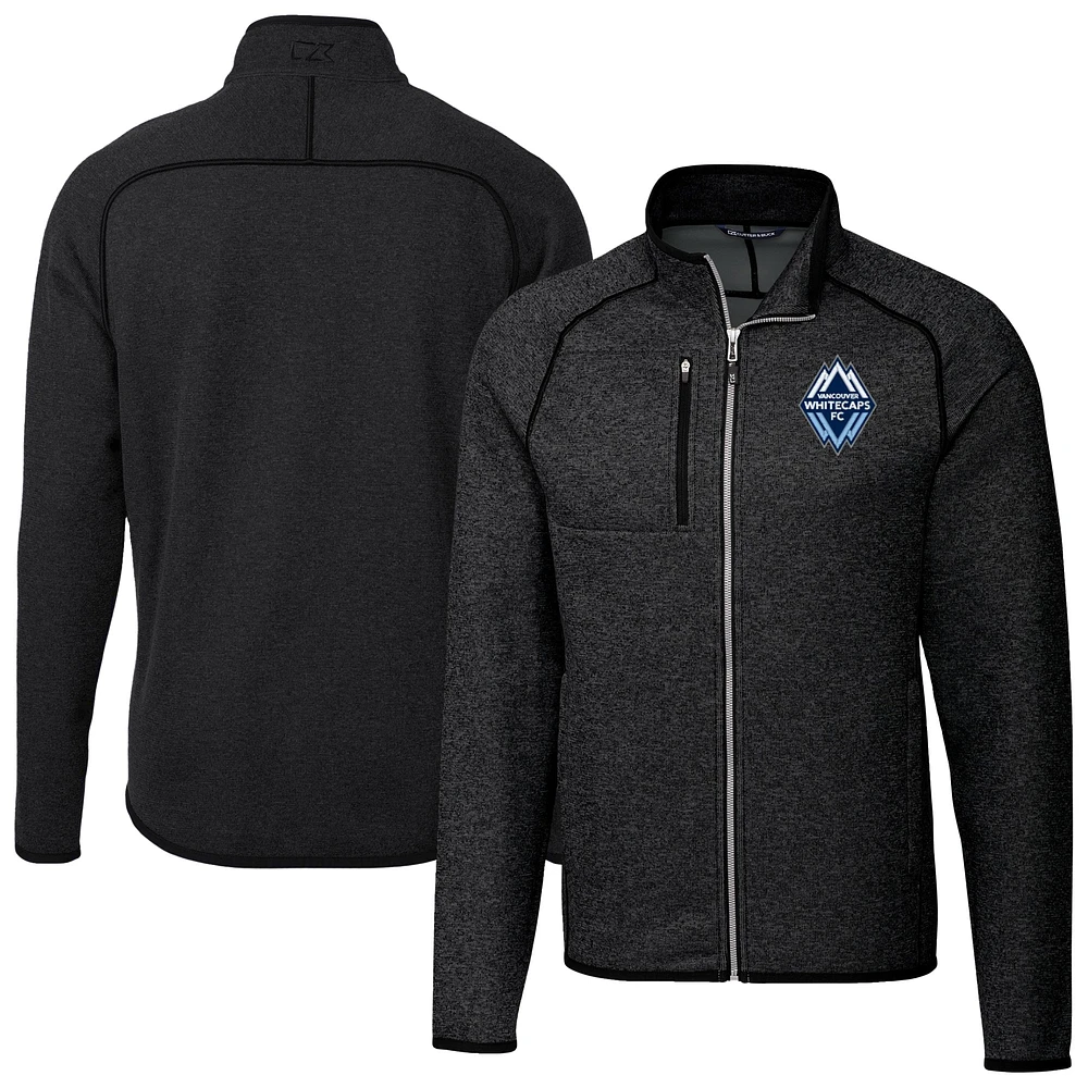 Men's Cutter & Buck Heather Black Vancouver Whitecaps FC Mainsail Sweater-Knit Raglan Full-Zip Jacket