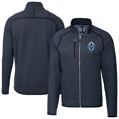 Men's Cutter & Buck Heather Navy Vancouver Whitecaps FC Mainsail Sweater-Knit Full-Zip Jacket