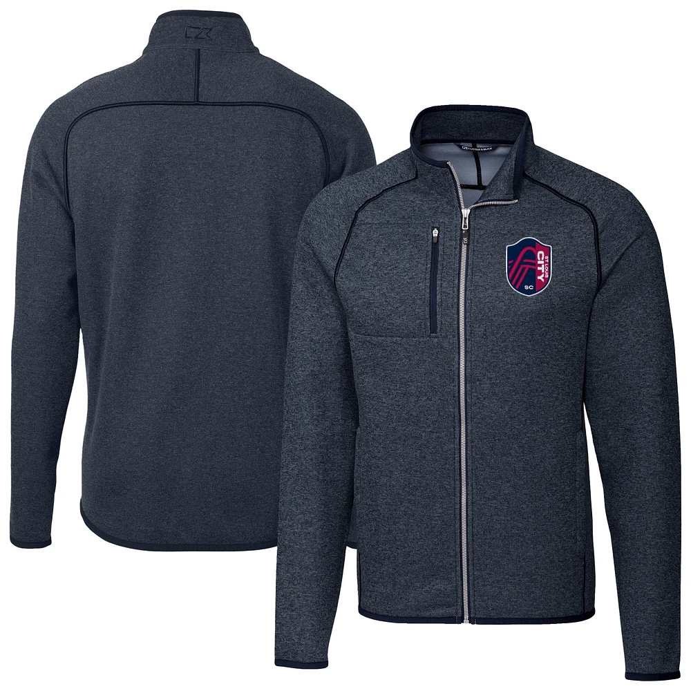 Men's Cutter & Buck Heather Navy St. Louis City SC Mainsail Sweater-Knit Full-Zip Jacket