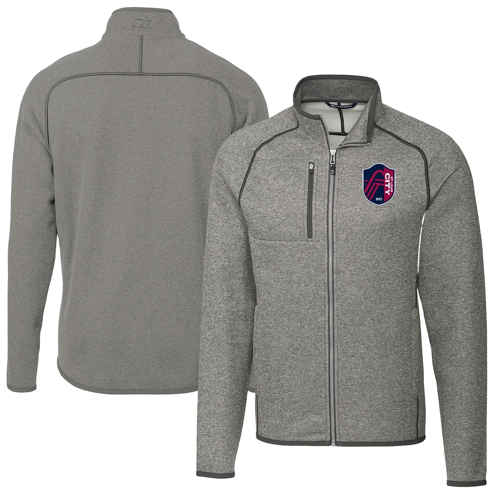 Men's Cutter & Buck Heather Gray St. Louis City SC Mainsail Sweater-Knit Full-Zip Jacket