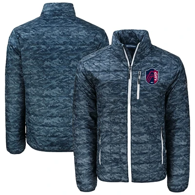 Men's Cutter & Buck Navy St. Louis City SC Rainier PrimaLoft Eco Insulated Full-Zip Printed Puffer Jacket