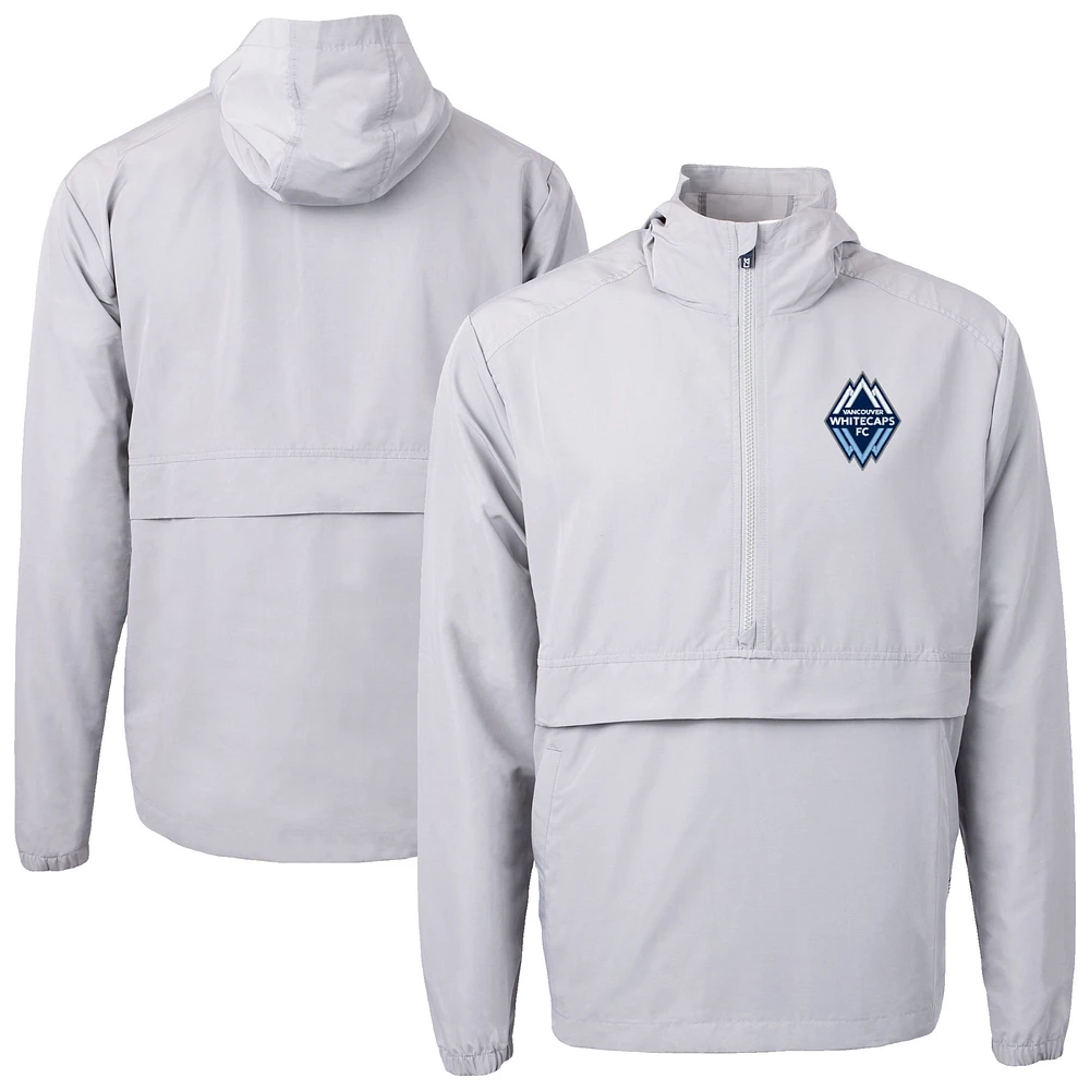 Men's Cutter & Buck Gray Vancouver Whitecaps FC Charter Eco Recycled Anorak Hooded Half-Zip Jacket