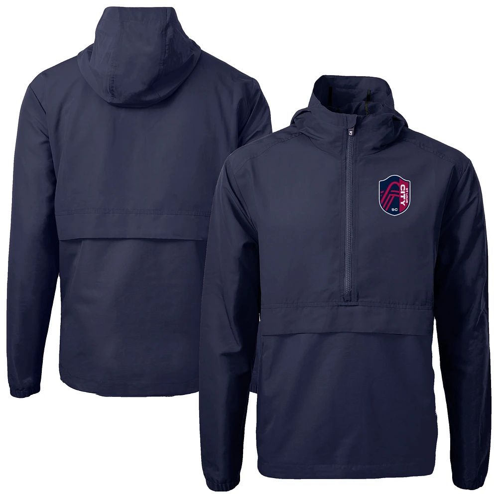 Men's Cutter & Buck Navy St. Louis City SC Charter Eco Recycled Anorak Hooded Half-Zip Jacket