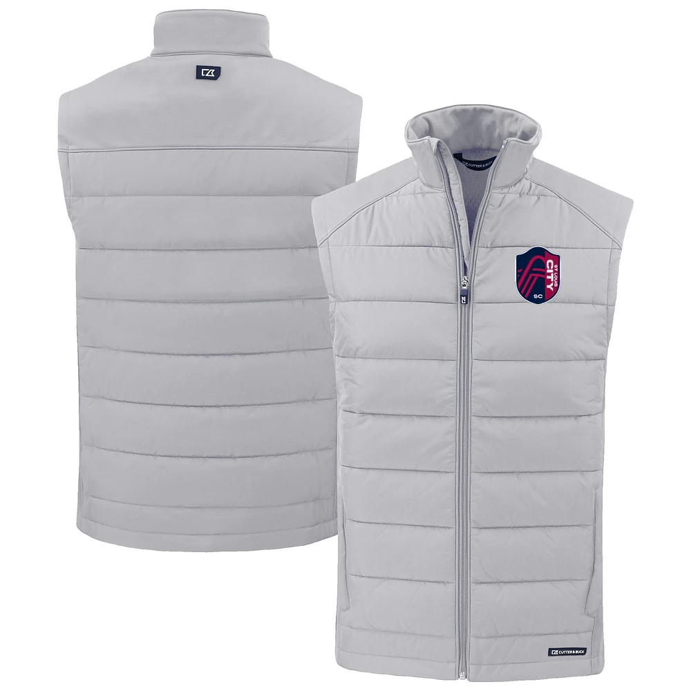 Men's Cutter & Buck Gray St. Louis City SC Evoke Hybrid Eco Softshell Recycled Full-Zip Vest