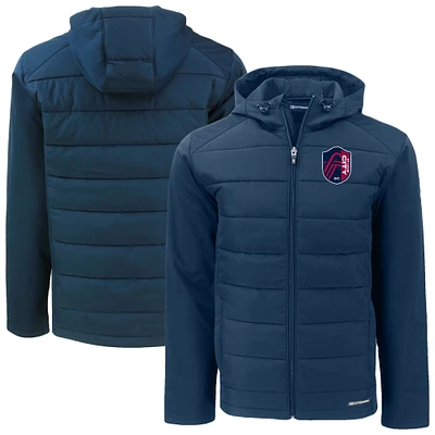 Men's Cutter & Buck Navy St. Louis City SC Evoke Hybrid Eco Softshell Recycled Full Zip Hooded Jacket