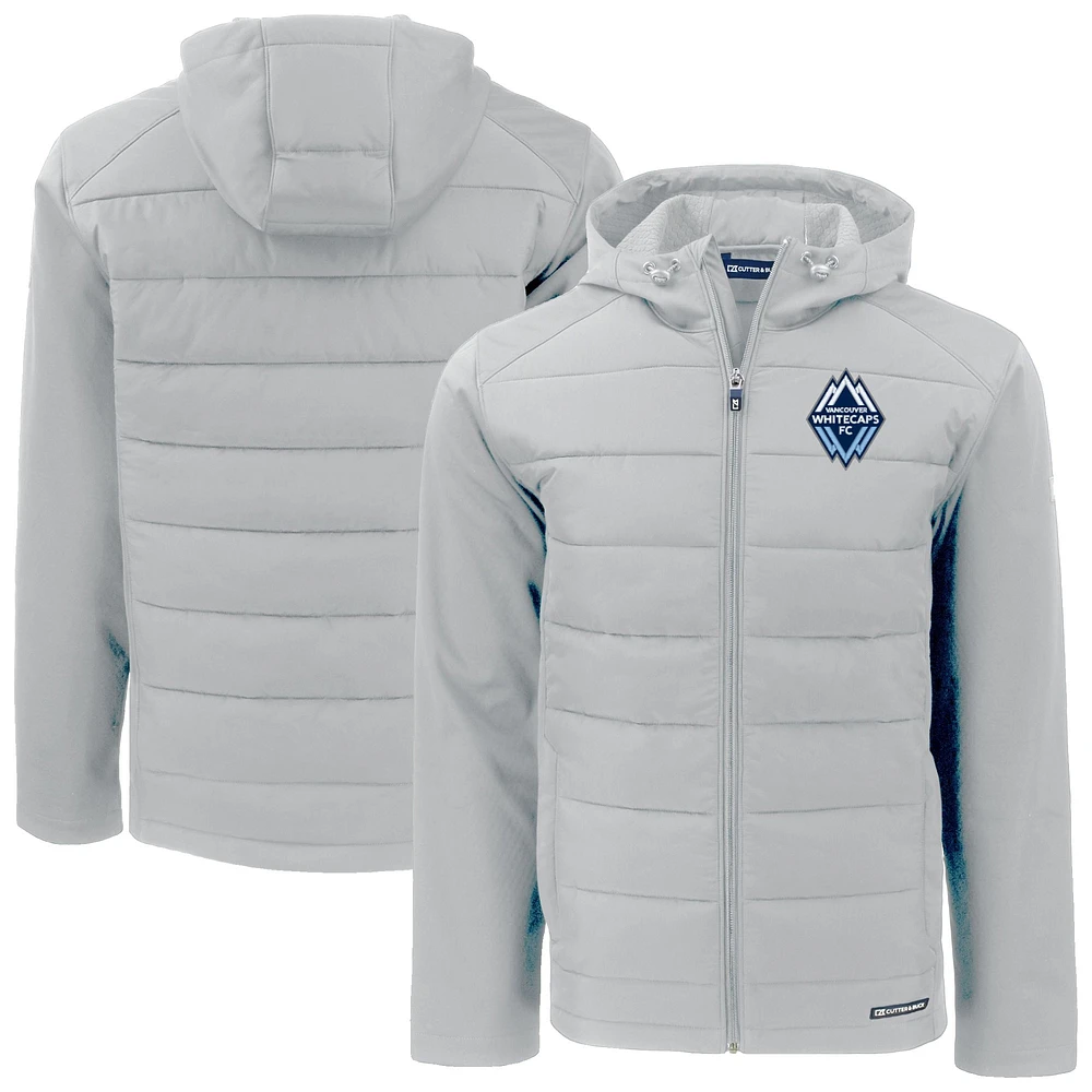 Men's Cutter & Buck Gray Vancouver Whitecaps FC Evoke Hybrid Eco Softshell Recycled Full Zip Hooded Jacket