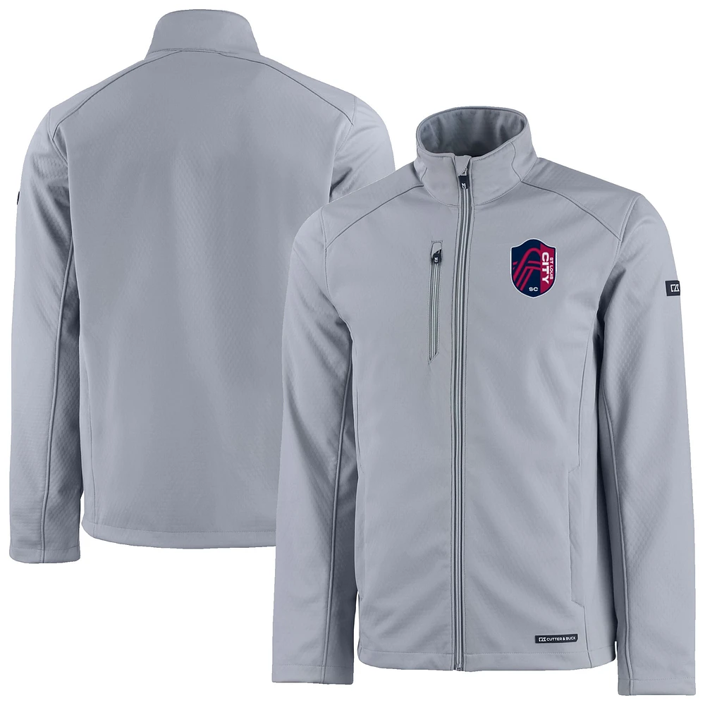 Men's Cutter & Buck Gray St. Louis City SC Evoke Eco Softshell Recycled Full-Zip Jacket