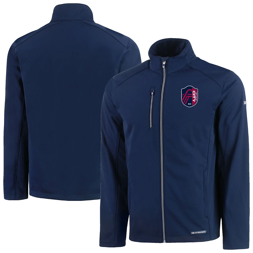 Men's Cutter & Buck Navy St. Louis City SC Evoke Eco Softshell Recycled Full-Zip Jacket