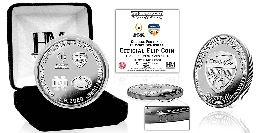 Highland Mint Penn State Nittany Lions vs. Notre Dame Fighting Irish College Football Playoff 2025 Orange Bowl Matchup 39mm Silver Mint Coin