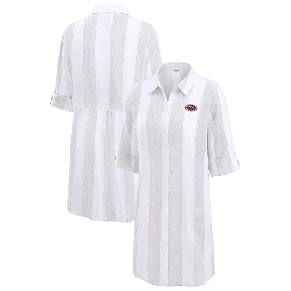 Women's Tommy Bahama Khaki/White San Francisco 49ers Rugby Beach Stripe Button-Up Tunic
