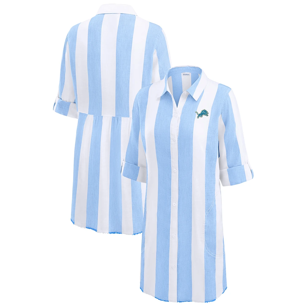 Women's Tommy Bahama Blue/White Detroit Lions Rugby Beach Stripe Button-Up Tunic