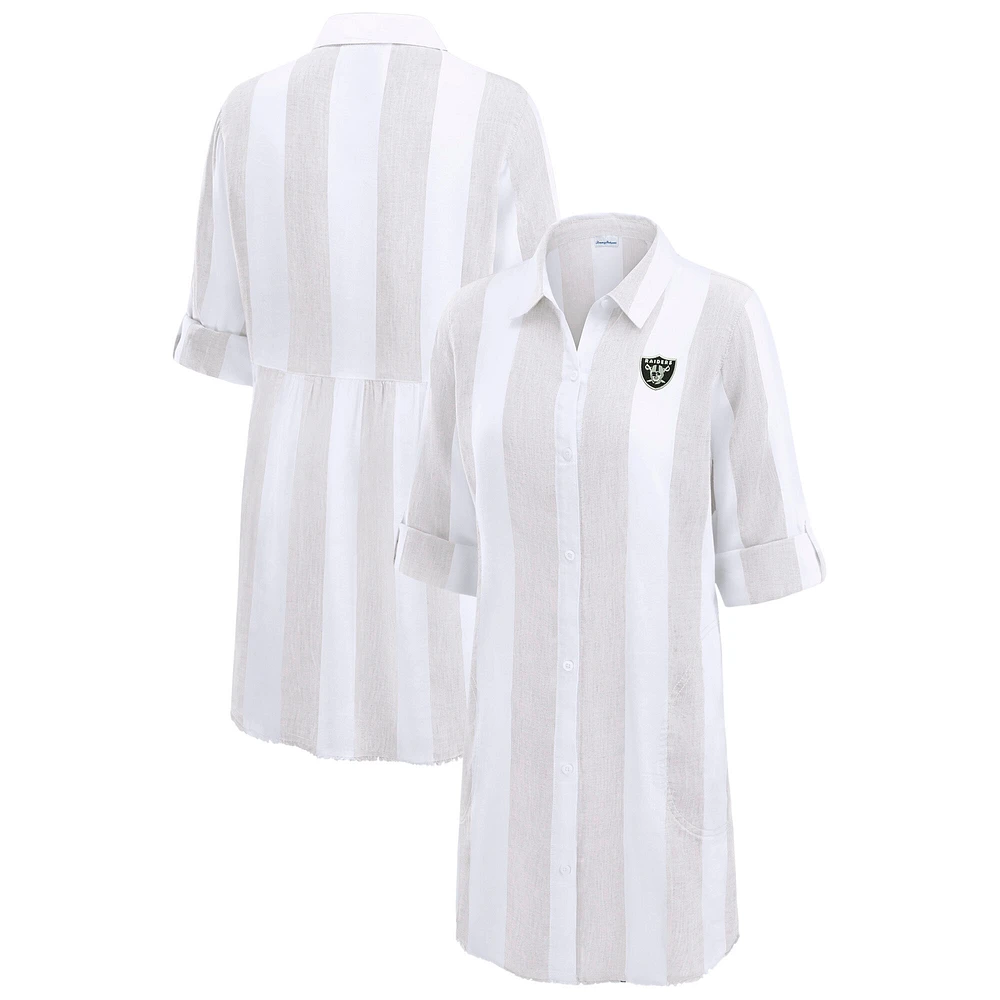 Women's Tommy Bahama Khaki/White Las Vegas Raiders Rugby Beach Stripe Button-Up Tunic