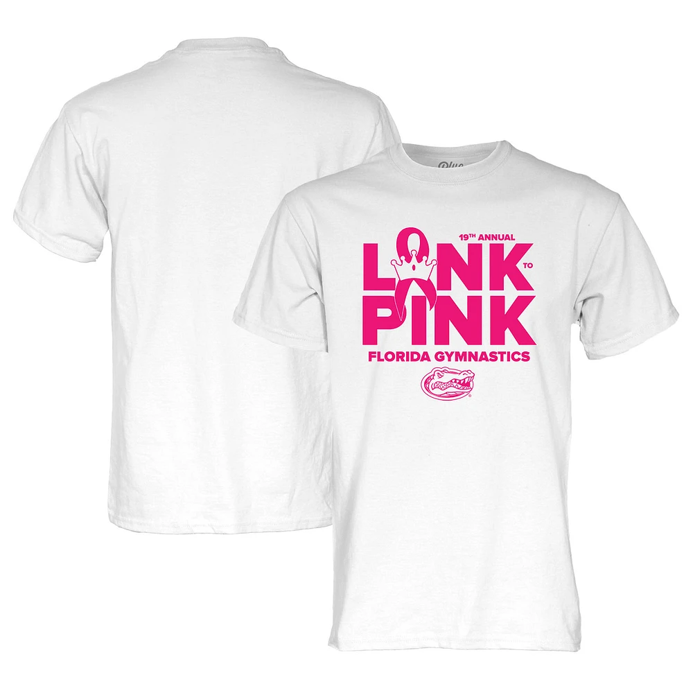 Unisex Blue 84 White Florida Gators 2025 Gymnastics Link to Pink T-Shirt
